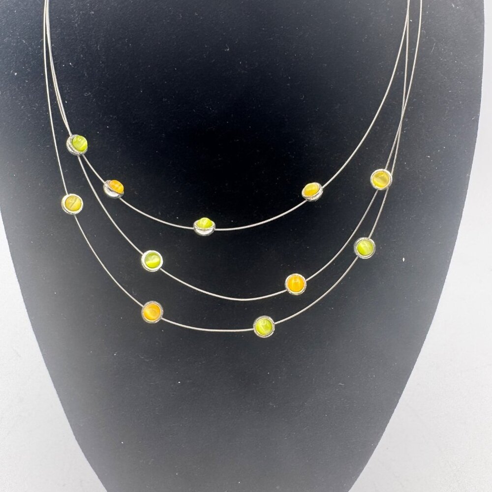 Multistrand Necklace Green Yellow Beads Adjustable Chain Lightweight Simple